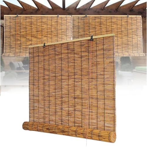 Cortinas enrollables de bambú Que filtran la luz Oscurecedor de balcón Cortinas de Junco Natural Ventana Decorativa de privacidad Fácil instalación(120x140cm/47x55in)