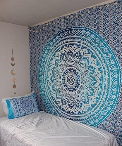 THE ART BOX Wall Tapestry for Bedroom Aesthetic Tapestry Hippie Boho Tapestry Indie Tapestry Bohemian Mandala Tapestry Cool Spiritual Trippy Tapestry Wall Hanging Blue and White Tapestry