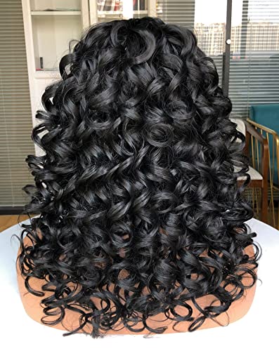 Annivia Curly Wig With Bangs For Black Women Black Kinky Long Curly Wig Synthetic Hair Daily Use Cosplay 17 Inch #TOP7