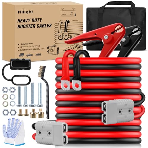Nilight 1 Gauge 30 Feet Quick Connect Jumper Booster Cables