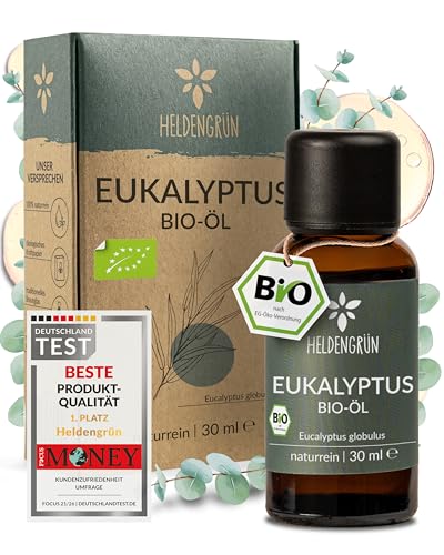 Heldengrün BIO Eukalyptusöl [100% NATURREIN] - Natürliche Frische - Echtes Eukalyptus Öl aus Austalien - Ideal für Aromatherapie & Kosmetik - Eucalyptus Oil