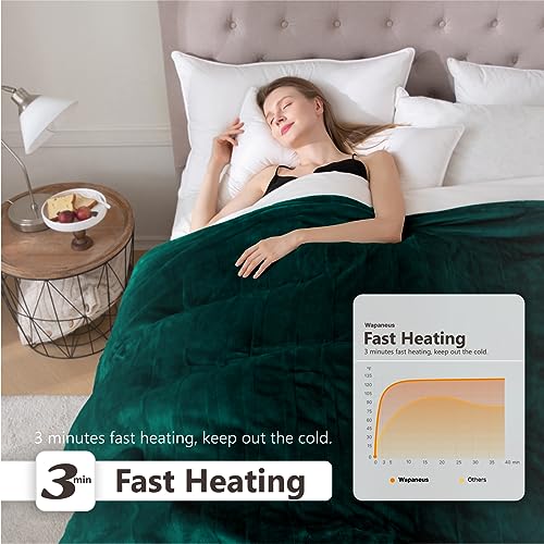 Image of Wapaneus Heated Blanket Electric Queen Size 84 inchx90 inch-Dual Control with 10 Heat Levels 12 Timer Settings and 8 Hours Auto-Shut Off,Fast-Heating Electric Blanket,ETL Listed Machine Washable,Green