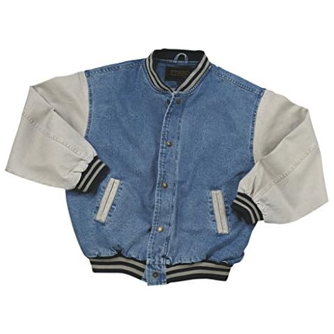 Cotton-Washed Vintage Denim Varsity Jacket with Khaki Sleeves (XXXXX Large) Cover