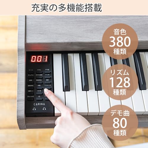 Carina 電子ピアノ 88鍵盤 キーボード 木製デザイン MIDI対応 サステインペダル付 (グレー/灰色)