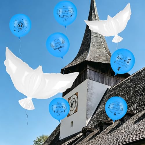 Image of 39Pcs Memorial Balloon for Release with 4PCS White Dove Balloons and 35PCS Memorial Balloons to Release in Sky Happy Heavenly Balloon for Condolence, Funeral, Anniversary, Remembrance Services