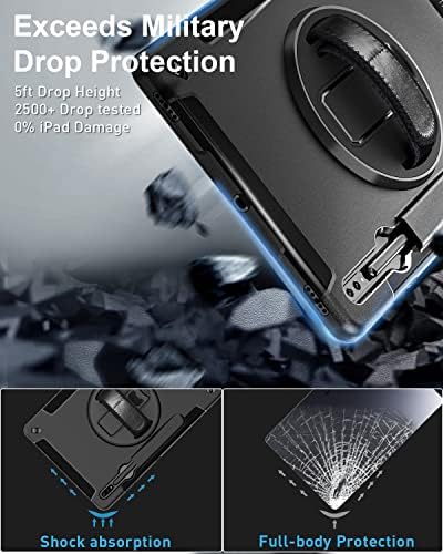 Samsung Galaxy Tab S8+ Case: Gralifcare Heavy Duty Shockproof Military Grade Case for Galaxy Tab 12.4 inch 2022 with S Pen Holder - 360° Rotating Stand - Hand/Shoulder Strap - Black