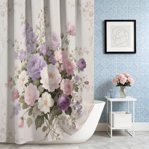 Rideau de douche en tissu imperméable de qualité supérieure motif fleur 3D - 5