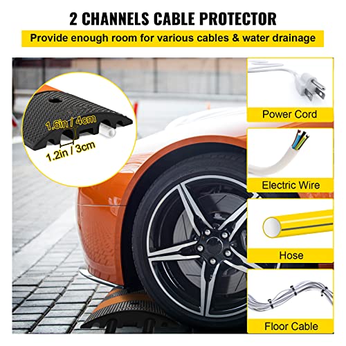 Image of VEVOR 2 Pack 6 FT Rubber Speed Bump Heavy Duty 2 Channel | 72.8 inch x 12.2 inch x 2.2 inch, Modular Traffic Driveway Speed Hump, 22,000 lbs /Axle Capacity Cord Cover, for Asphalt, Concrete, Gravel
