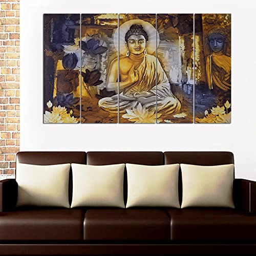 Image of Spacter art Lord Buddha Wall Painting for Living Room Big Size - Meditating Gautam Buddha Painting Wall Decor Peaceful Art for Bedroom, Office, Hotels & Gifting - Wooden Framed (30x60 inch) SP238
