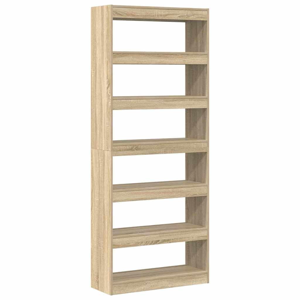 Libreria in rovere Sonoma, 80 x 30 x 198 cm, 6 scomparti | Moderna mensola divisoria aperta con 6 grandi ripiani in legno per soggiorno, ufficio e corridoio.