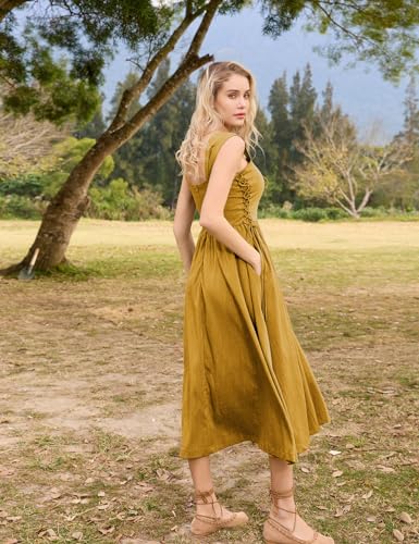 Scarlet Darkness Women Renaissance Summer Midi Dress Cottagecore Sleeveless Lace Up Dress3