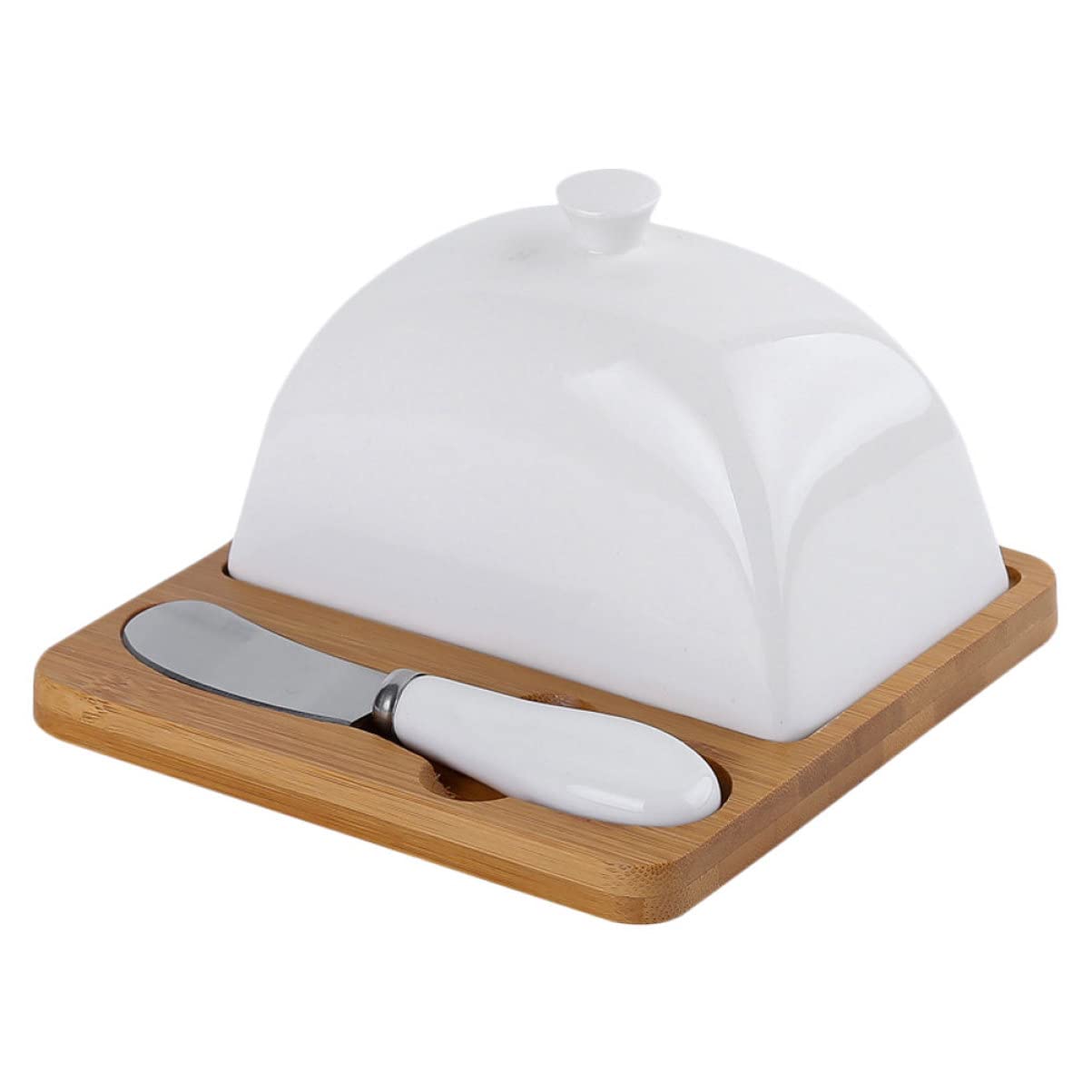 MAGICLULU Beurrier en Céramique avec Couteau et Couvercle – Plat à Beurre 15 Cm en Porcelaine Semi-artisanale – Vaisselle Ménagère pour Maison – Rangement Beurre et Fromage – Set 3 Pièces