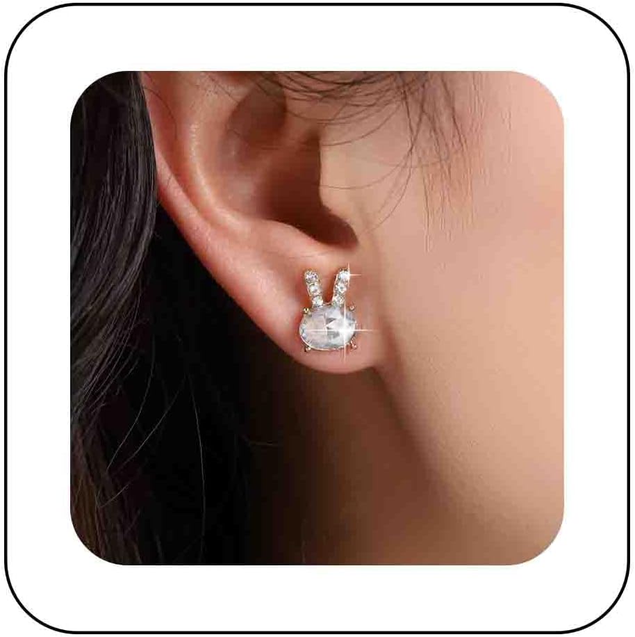 Cute Cz Bunny Stud Earrings Clear Crystal Rabbit Earrings Tiny Gold Rhinestone Earrings Mini Rabbit Stud Earrings Jewelry for Women
