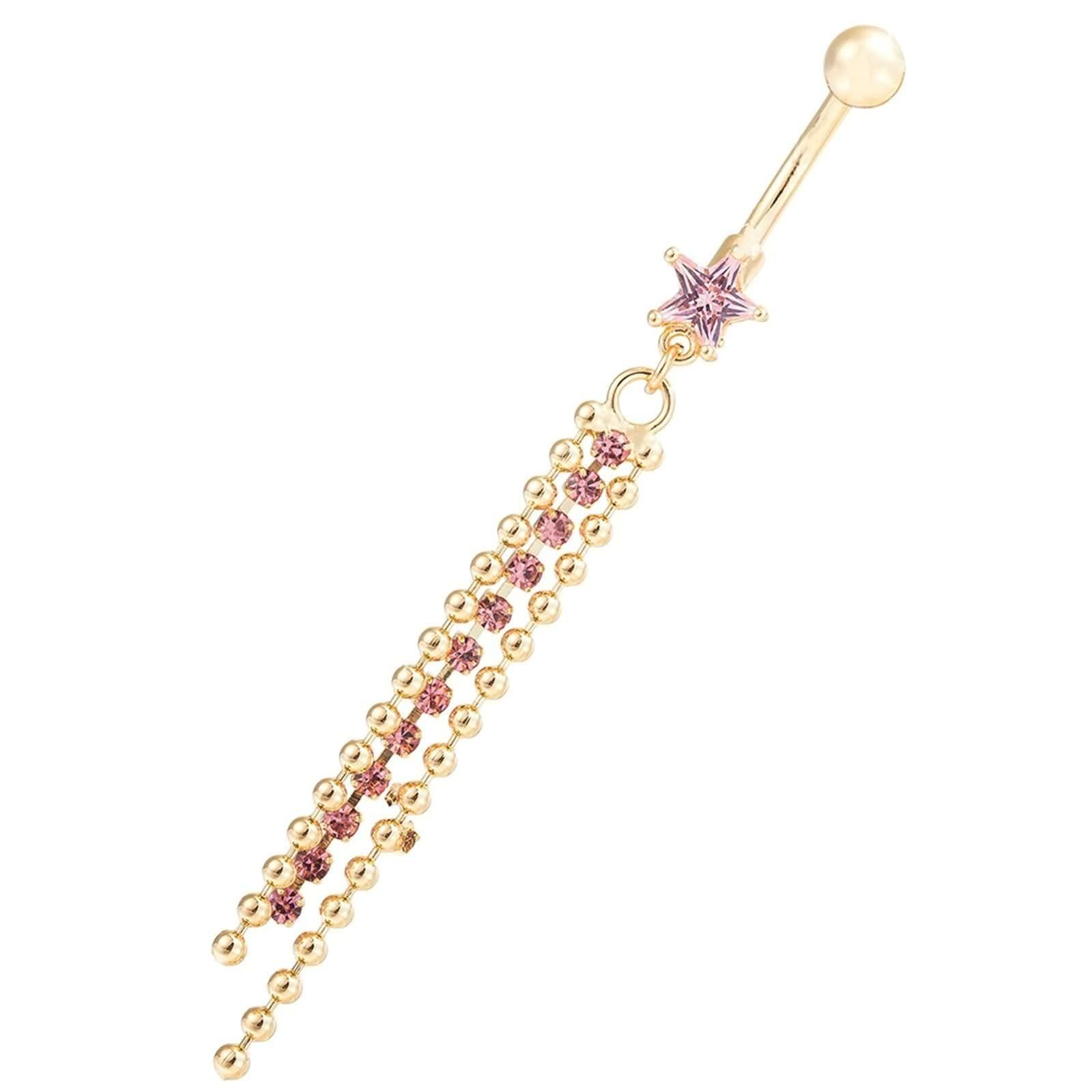 Lieson Piercing de ombligo para ombligo, de acero quirúrgico, con circonita cúbica blanca/rosa/morada, piercing para ombligo, joyería