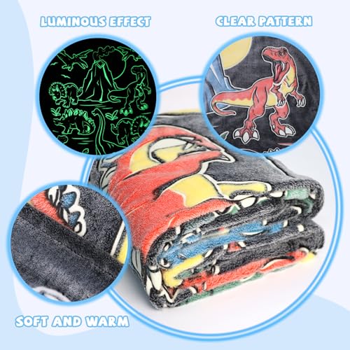 Ieoeo Glow In The Dark Dinosaur Blanket Toddler Boy Kids Dino Present Gifts Soft Fuzzy Fleece Throw Blanket Decorations For Couch Sofa Bedroom thumb #5