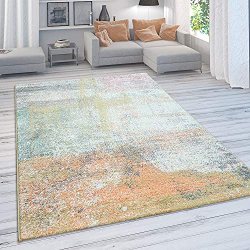 Alfombra Salón, Pelo Corto Moderno En Colores Pastel, Motivo De Galax