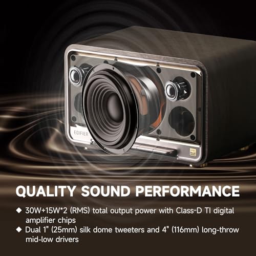 Image of Edifier D32 Tabletop Wireless Speaker, Hi-Res Audio Bluetooth Speaker, Portable Retro Combo Speaker, 60 Watts RMS, Bluetooth 5.3, 11-Hour Playtime, Black