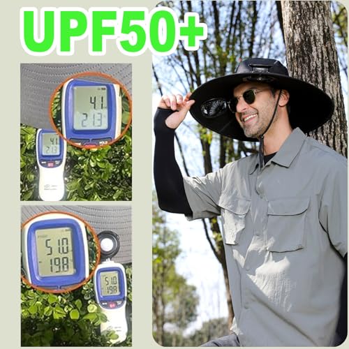 Image of Fishing Hats with Sunglasses, Wide Brim Sun Hat with 2 Solar Fan, USB & Solar Powered Fishing Hats, Solar Fan Hats UPF 50+