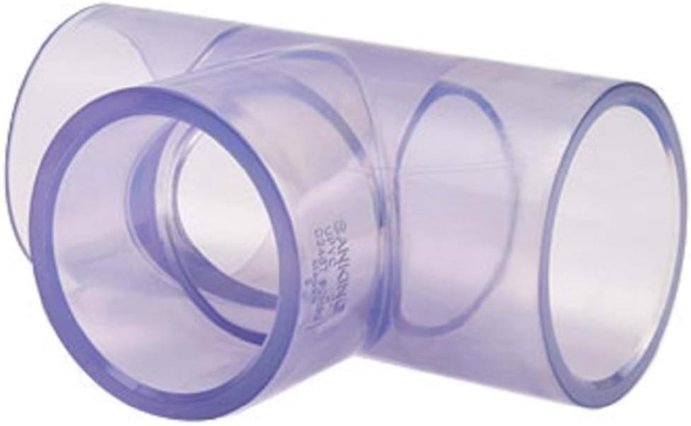 Clear PVC Pipe Fitting (bluish tint): TEE, Schedule 40/80, 2 Inch PVC Pipe Socket (2.375 Inch ID)