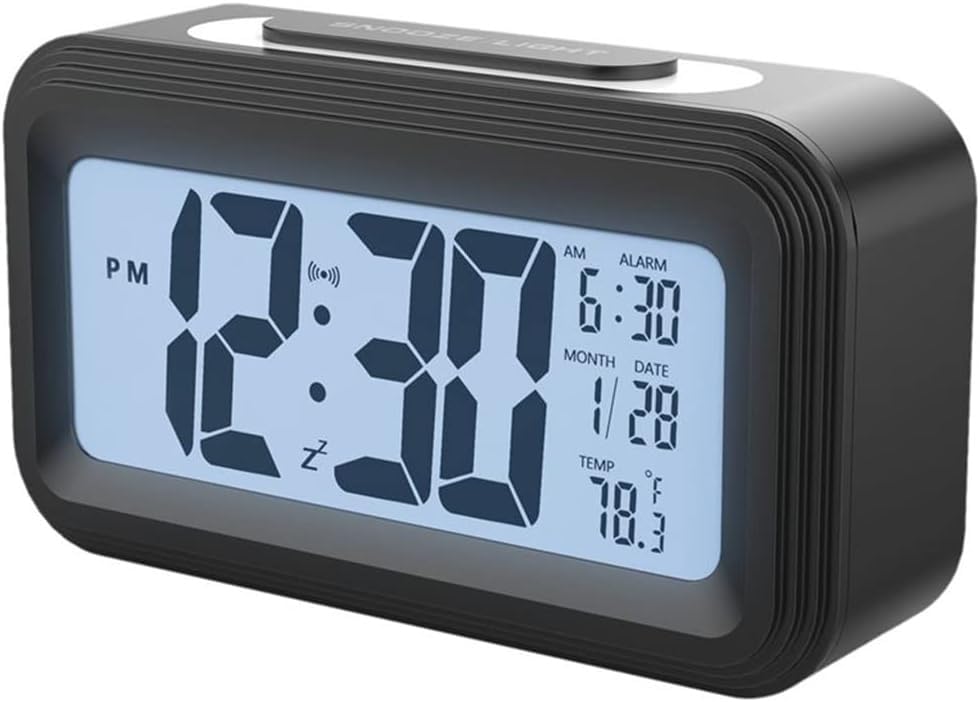 Reloj despertador digital con pantalla LCD grande electrónica con retroiluminación de repetición