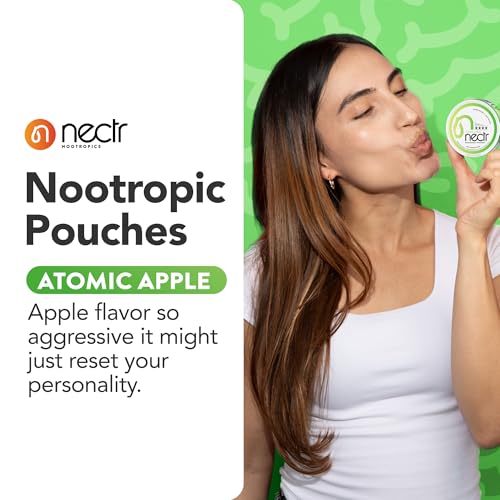 Image of Nectr Energy Nootropic Pouches - Atomic Apple Flavored, Caffeine Pouches with Cognizin Citicoline. Sugar-Free Brain Treats. Smooth, Sustained Focus & Energy Supplement - 5 Pucks of 16pcs