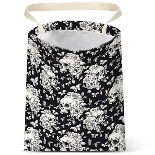 Image of IRADA Car Trash Bag Hanging No Snap Small Garbage Bag for Car Back Seat Cute Printed One-Handed Strap Trash Bags Car Accessories-Halloween Skull Car Trash Bags