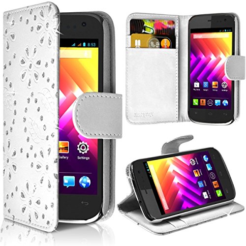 KARYLAX Seluxion - Housse Coque Etui Portefeuille Fonction Support Style Diamant Couleur Blanc pour Wiko Iggy + Film de Protection