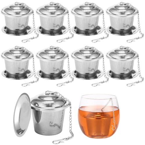 Kronabelle Tea Infusers Set, 9 Pcs Stainless Steel with Hook Chain & Drip Trays, Fine Mesh Filters for Loose Leaf Tea Brewing
