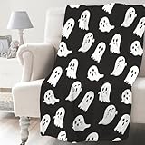 Bonita manta divertida de fantasma, regalo para niñas y niños, decoración espeluznante, franela de forro polar suave, color negro y blanco, espeluznante, manta de Halloween para niños pequeños, silla