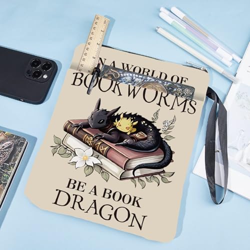 craspire Buchhülle Mit Reißverschluss Drachen Buchtaschen Wasserdicht Doppelseitiger Stoff Lehrbucheinband 11,02 x 8,66 Zoll Hardcover Schutztasche Notizbuch Mit Griff Zusätzliche Tasche