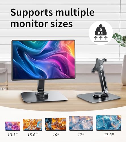 Image of 13-17.3 inch Monitor Stand with 360 Swivel Base, 75mm VESA Single-Arm Mount w / M4 Screws for Portable Monitor, Adjustable Angle & Tilt & Rotation - Touchscreen Desktop Display Stand (Black)