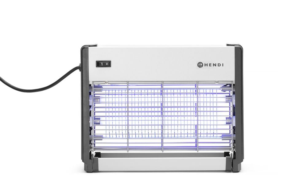 HENDI Insektenvernichter, Elektronisch, Inkl. 2x Leuchtstoffröhren UV-A, zur Verwendung im Innenbereich, mit Kettenaufhängung, Lampenfassung: G13, 230V/26W, 379x103x(H)265mm, ABS, Aluminium
