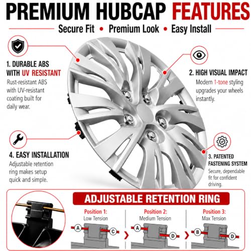 Image of LYDS Eurosport Silver Universal 16 inch Premium ABS Hubcap Wheel Cover Replacement Set of 4 - HWC-16S