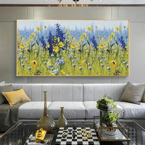 Toile impressionniste fleur papillon HOLEILUCK grand format sans cadre 85x190cm