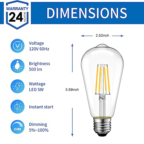 ANWIO Clear ST21 LED Edison Light Bulb LED Filament Vintage Indoor Chandelier Light Bulbs 5W (60 Watt Equivalent) 500Lumens CRI80+ Dimmable 2700K Warm White E26 Medium Base Lightbulbs 6 Pack by ANWIO - Used condition - Image 8