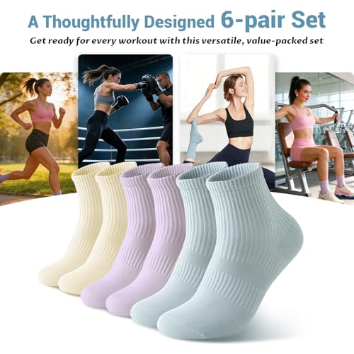 Image of Arch Compression Athletic Socks - 6 Pairs for Women, Moisture Wicking with 95% Cotton, Seamless Toe for Secure Fit