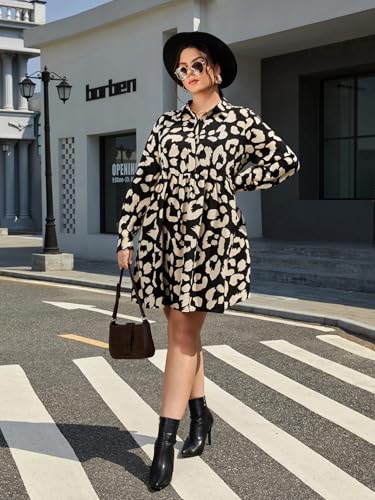 Image of GRECIILOOKS Women Plus Size Dresses for Women Western Outfits | Stylish Printed Shirt Dress with Waist Tie | Casual Party Office Wear Knee Length Dress for Women