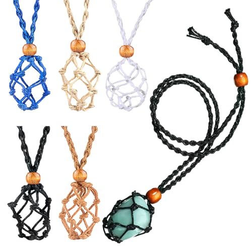 5 Piezas Cordones para Collar de Piedra Vacío, Soportes Ajustables para Collares con Jaula para Piedra, Cuerda de Malla para Cristales Piedras Cuarzo en 5 Colores, Ideal para DIY Joyas(30-50mm)