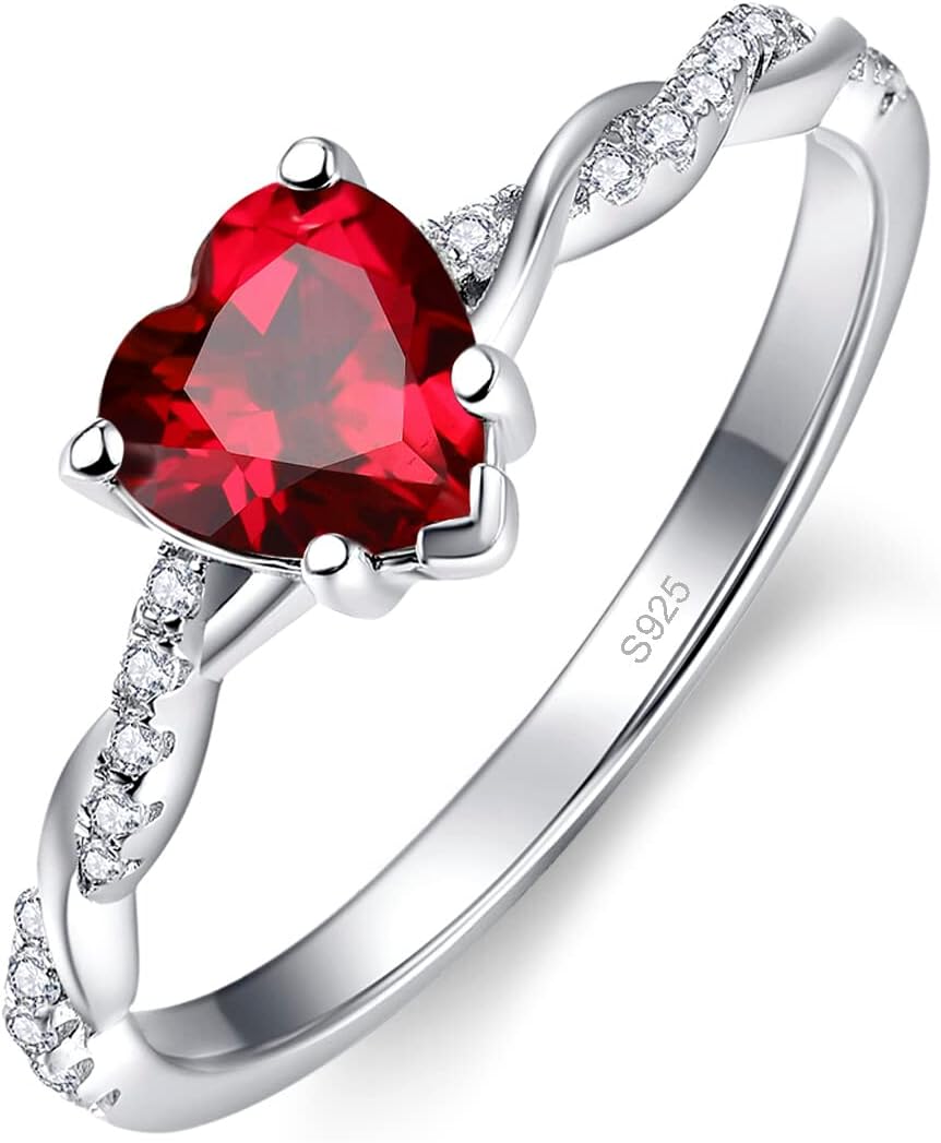 BONLAVIE1.25ct Womens Heart Promise Ring, 925 Sterling Silver Heart Cut Simulated Green/Blue/Ruby Opal Ring Emerald Engagement Ring Wedding Ring for Women Size 5-10
