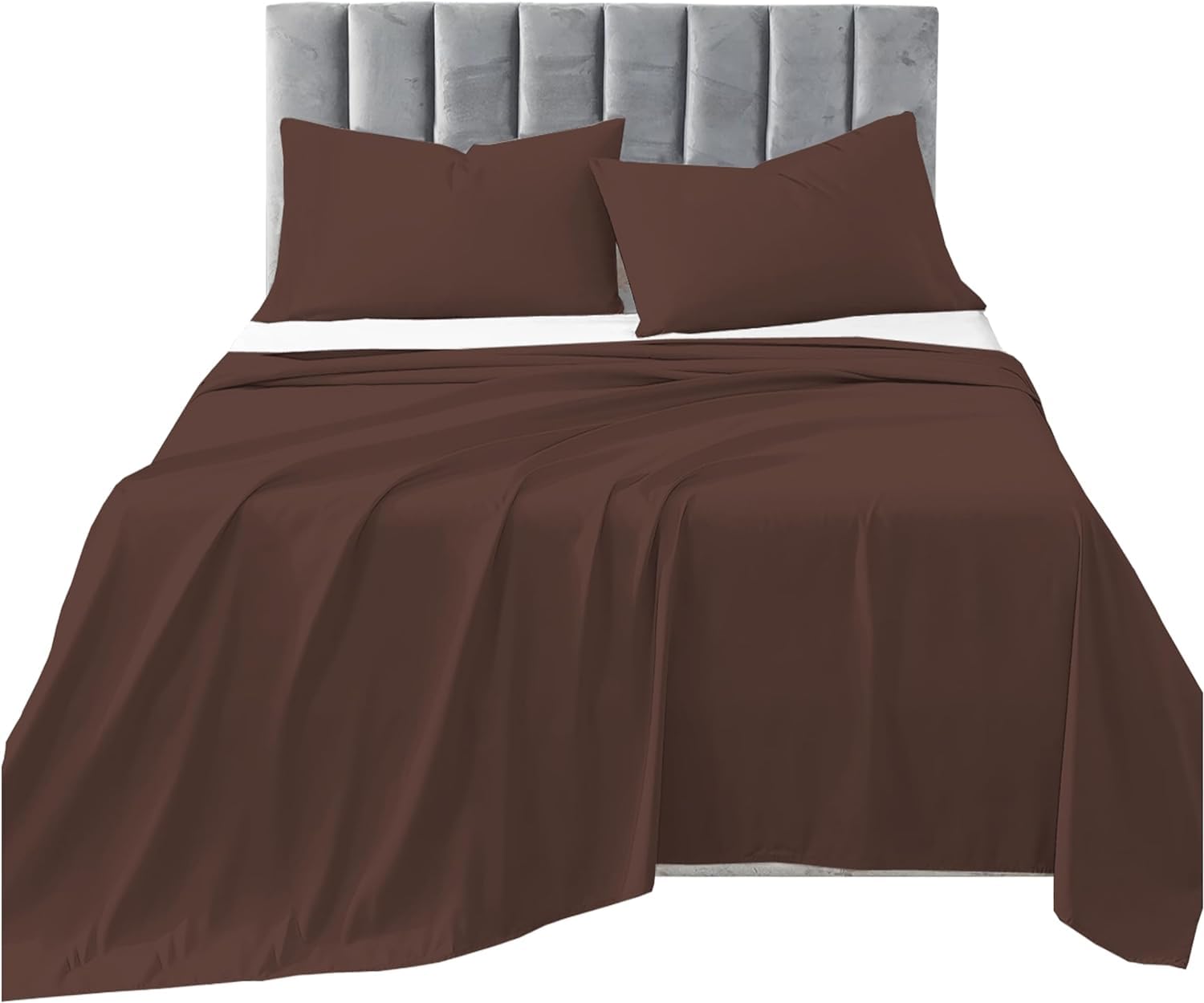 R&Z Plain Luxuary Polycotton Flat Sheets Single, Double, King, S King (Choclate, Single)