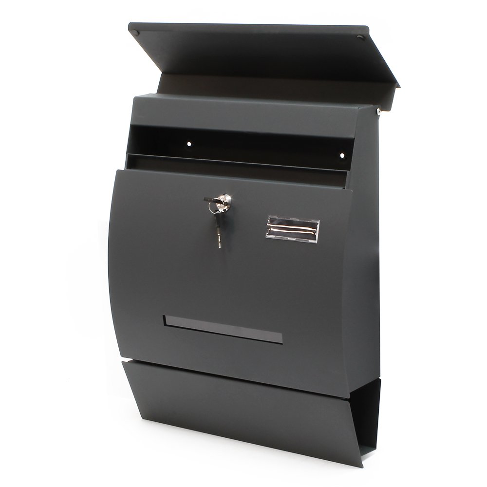 Wiltec Cassetta postale con portagiornale V4 antracite 350 x 95 x 445 mm con vetrino nome