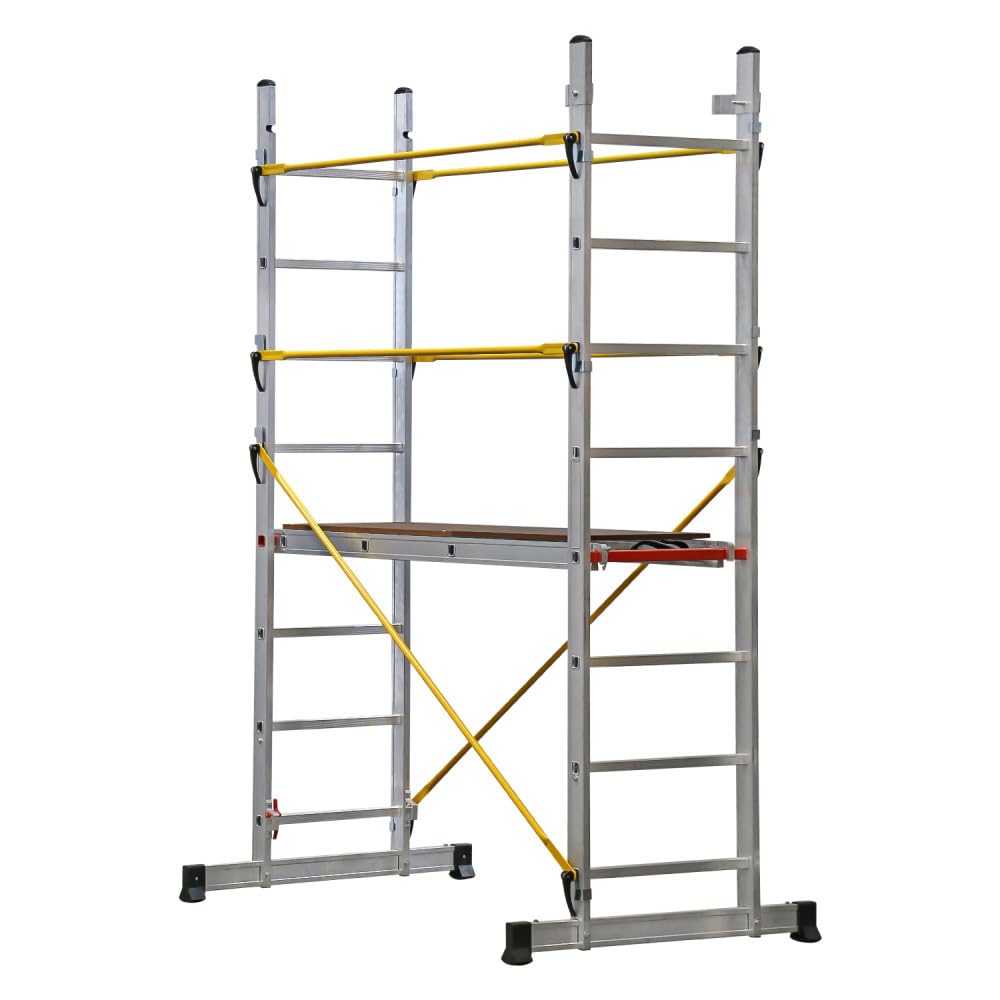 Svelt Trabattello Professionale in Alluminio Multiposizione Trasformabile in 2 Scale – Uso Professionale D.Lgs.81/2008, Altezza Lavoro 5,51 m, con Ruote e Sistema Q-LOCK
