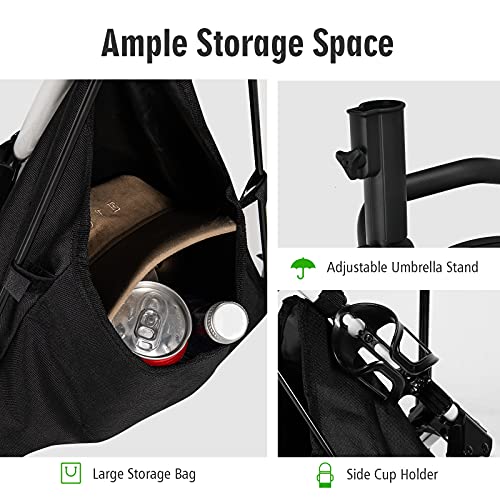 SPOTRAVEL 3 Wheel Golf Trolley, Folding Golf Cart with Storage Bag, Umbrella Holder, Foot Brake & Built-in Cooler, Portable Golf Push Trolley(Green,With Detachable Seat,132 x 75 x 98-116cm) - Image 3
