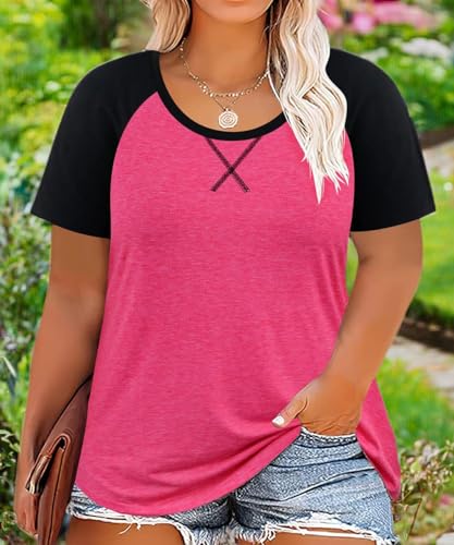 Image of CARCOS Plus Size Tops for Women Short Sleeve Shirt Summer Star /Leopard /Tie Dye /Flower Crewneck Pullover Tunic XL-5XL