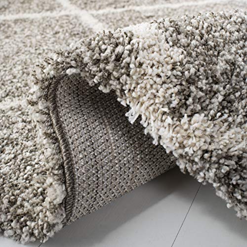 Tapis poil long épais Hudson Shag Safavieh motif géométrique gris et ivoire 155 X 229 cm - 7