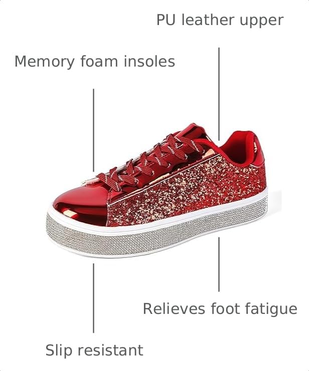 Image of UUBARIS Women's Glitter Tennis Sneakers Neon Dressy Sparkly Sneakers Rhinestone Bling Wedding Bridal Shoes Shiny Sequin Shoes