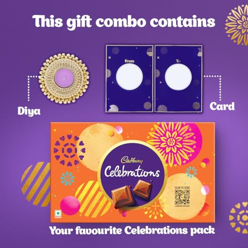 Image of Cadbury Celebrations Chocolate Combo Diwali Gift Pack with Greeting Card and Diya, 189.6 g