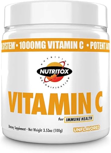 Nutritox Suplemento de vitamina C en polvo, ácido ascórbico puro, sin OMG, vitamina C en polvo sin sabor, 100 porciones
