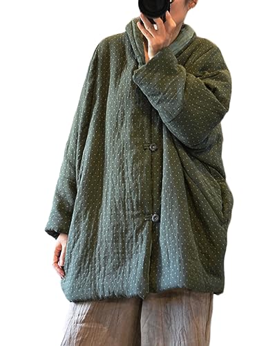NFYM Women Open Front Kimono Warm Winter Quilted Jacket Shawl Collar Dots Print Loose Outwear Coats with Pockets3