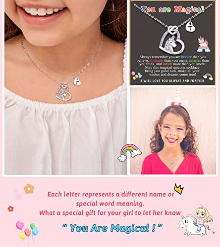 UNGENT THEM Silver Unicorn Letter Initial Necklaces for Girls Birthday Christmas Valentines Day Gifts2